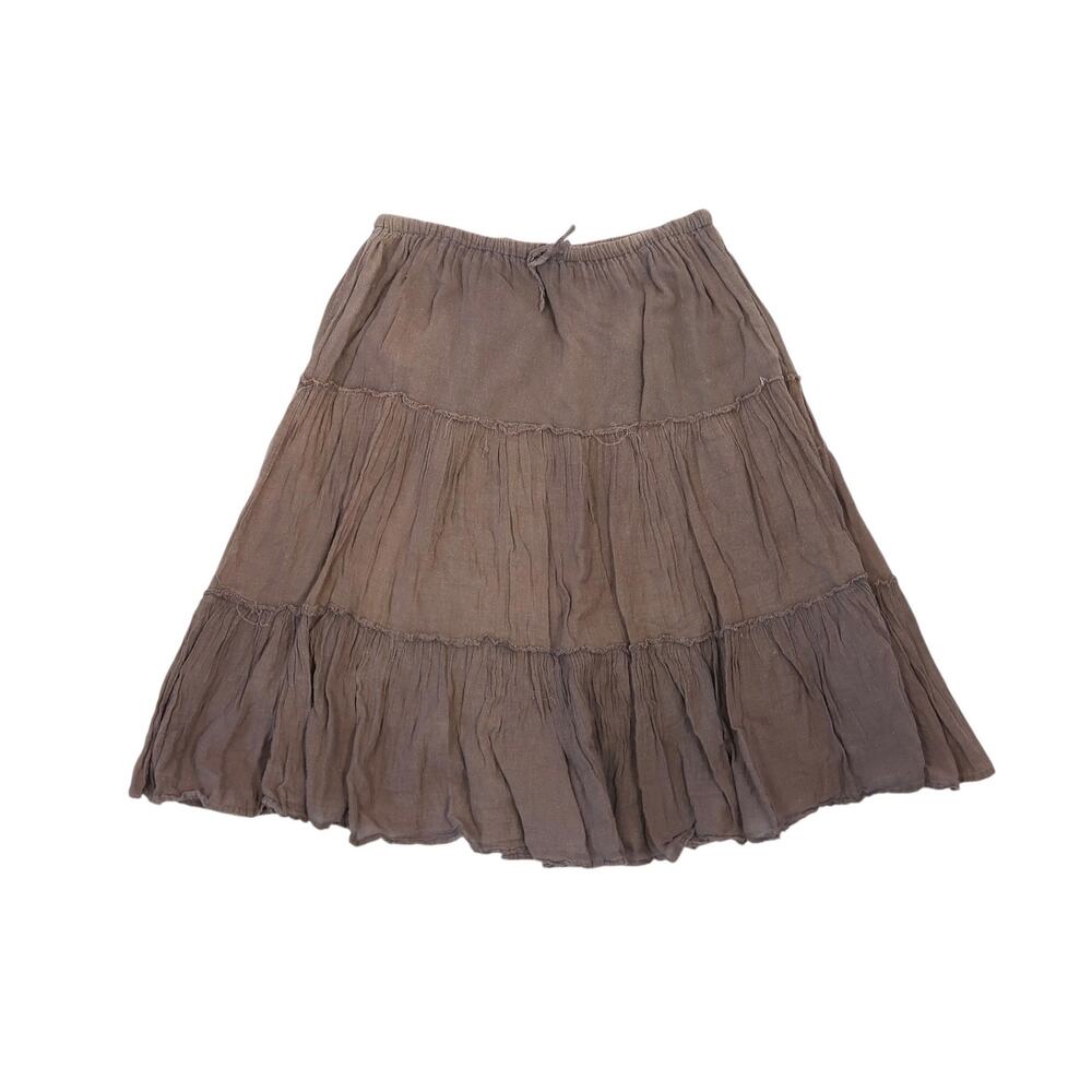 Colza Brown Cotton Tiered Midi Peasant Skirt M